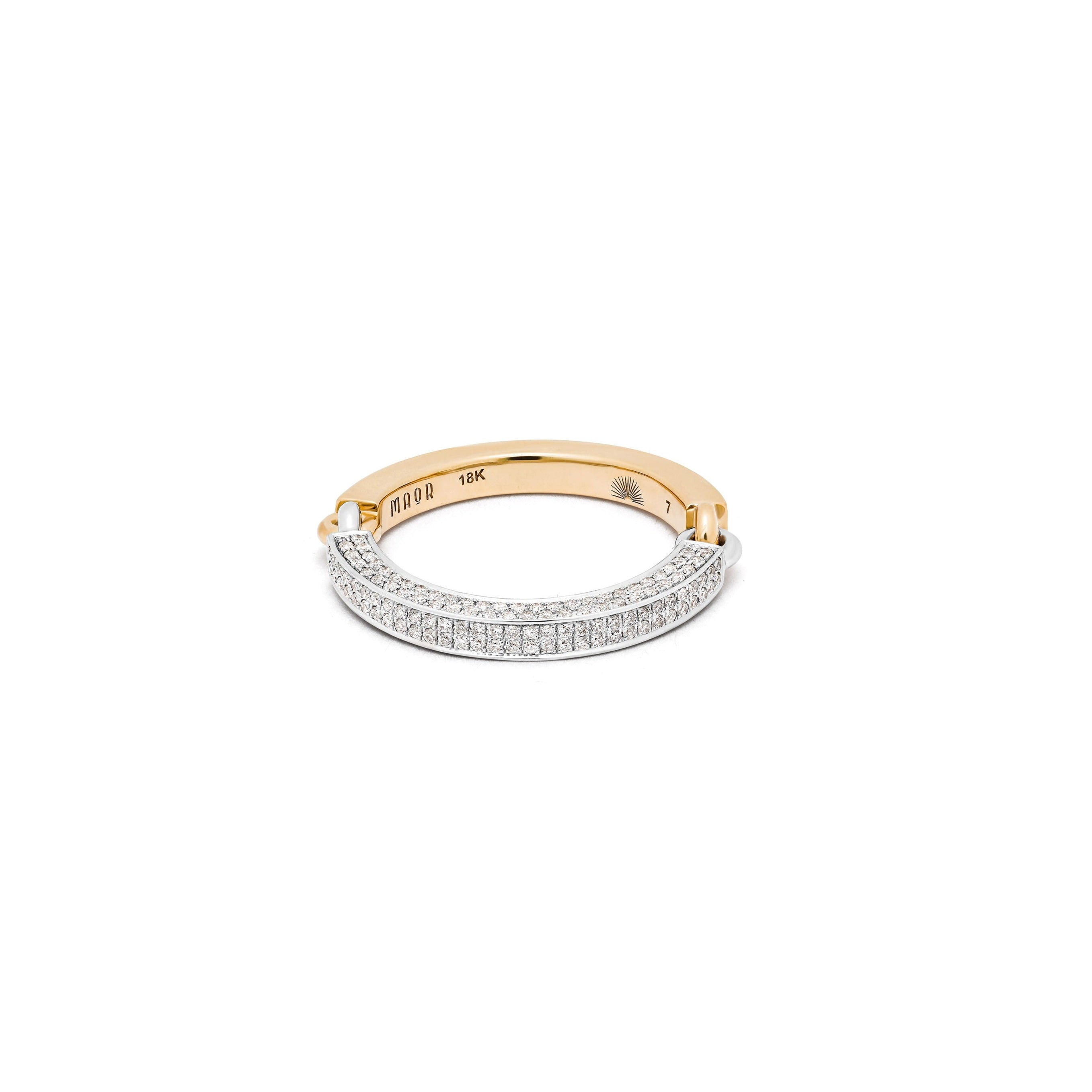 Two Tone Half Pave Circinus Ring Yellow Gold- MAOR