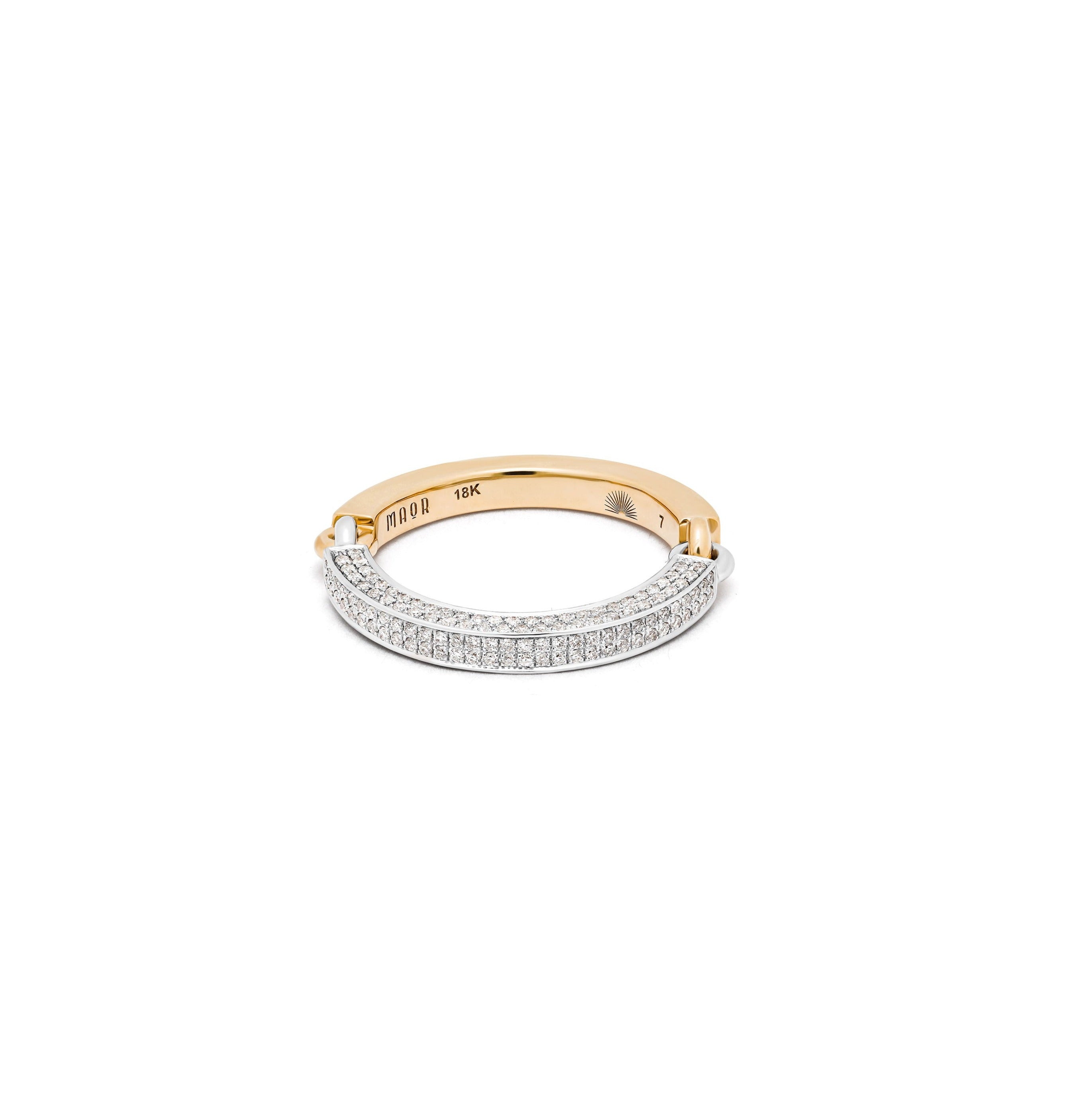 Two Tone Half Pave Circinus Ring Yellow Gold- MAOR