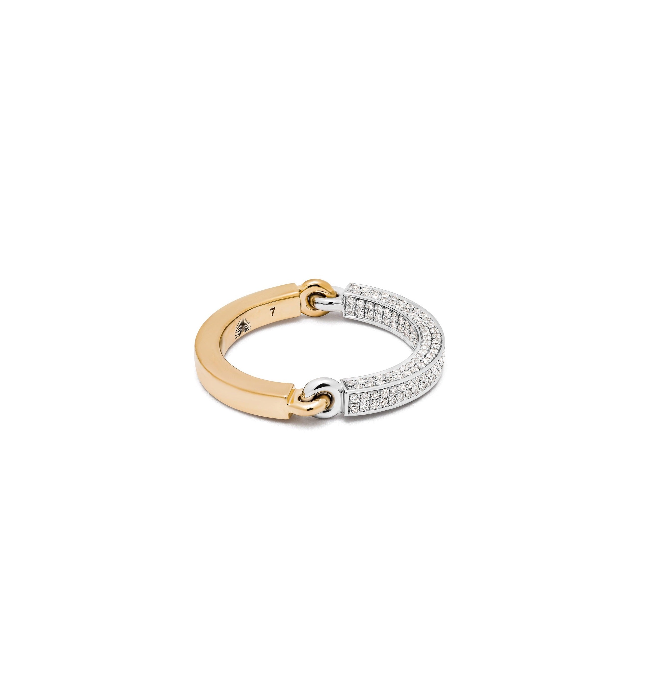 Two Tone Half Pave Circinus Ring Yellow Gold- MAOR