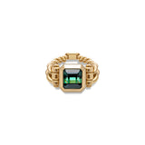 Curb Chain Ring | Green Tourmaline | Yellow Gold | Diamond Detail