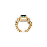 Curb Chain Ring | Green Tourmaline | Yellow Gold | Diamond Detail