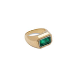 Solitaire Rectangle Ring | Small Scale | Emerald | Mixed Metal