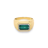 Solitaire Rectangle Ring | Small Scale | Green Tourmaline |  Mixed Metal