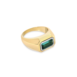 Solitaire Rectangle Ring | Small Scale | Green Tourmaline |  Mixed Metal