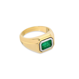 Solitaire Rectangle Ring | Small Scale | Emerald |  Mixed Metal