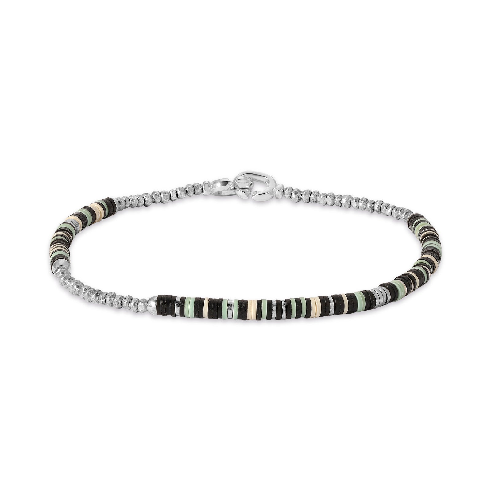 Housa Bracelet | Green Pattern | Silver Discs