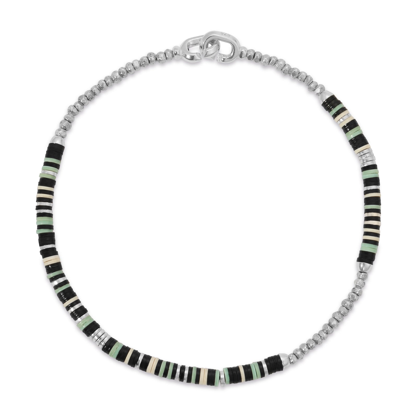Housa Bracelet | Green Pattern | Silver Discs