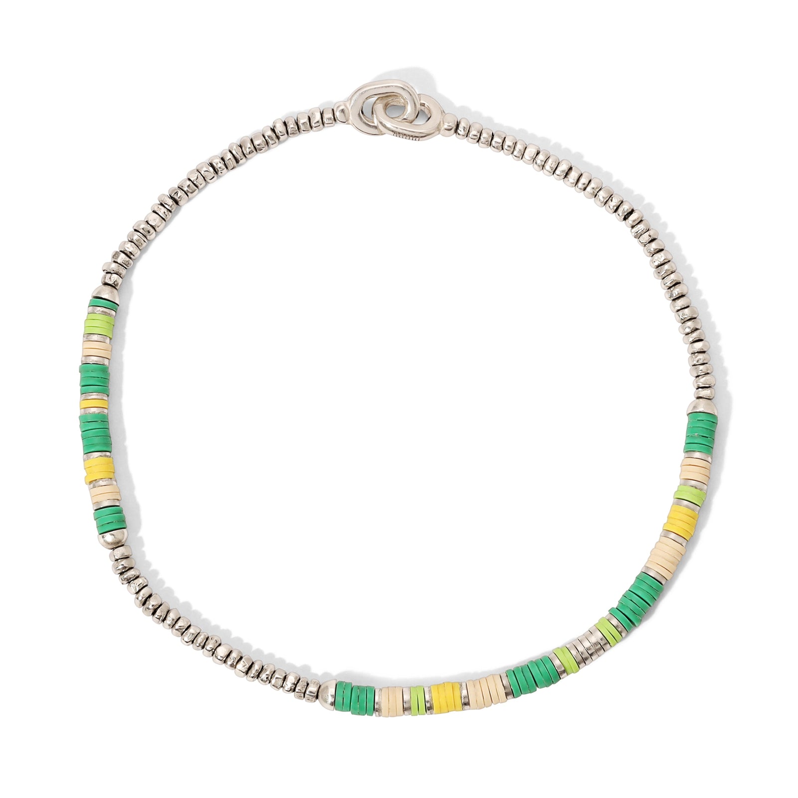 Housa Bracelet | Green Pattern | Silver Discs
