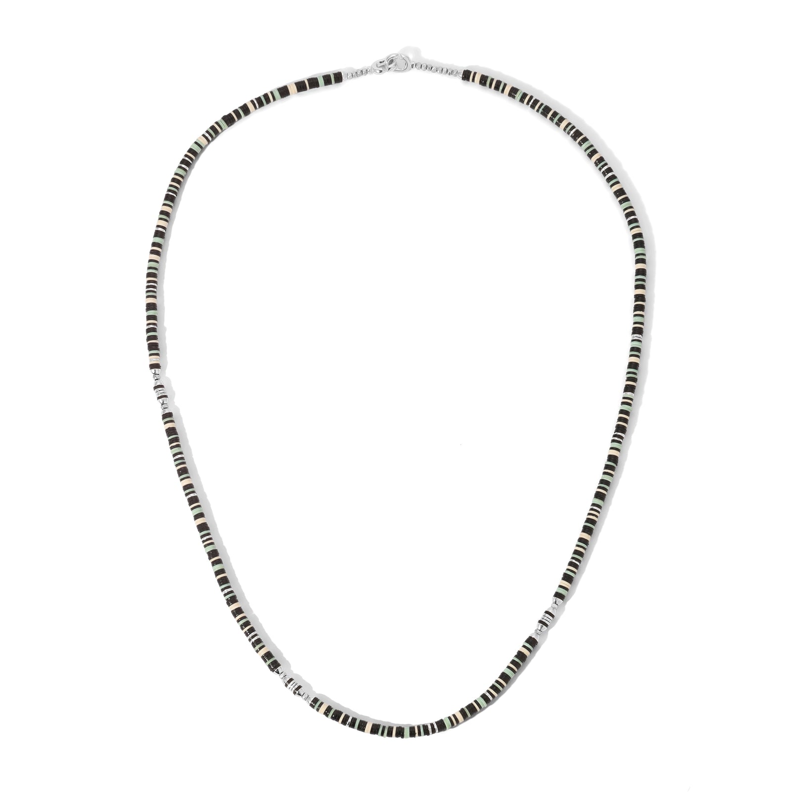 Housa Necklace | Green Pattern | Silver Discs