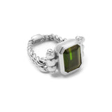 Curb Chain Ring | Small Scale | Diamond | Green Tourmaline | Sterling Silver