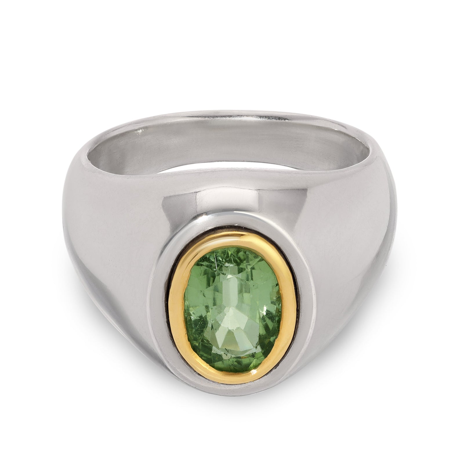 Solitaire Oval Ring | Green Peridot | Mixed Metals