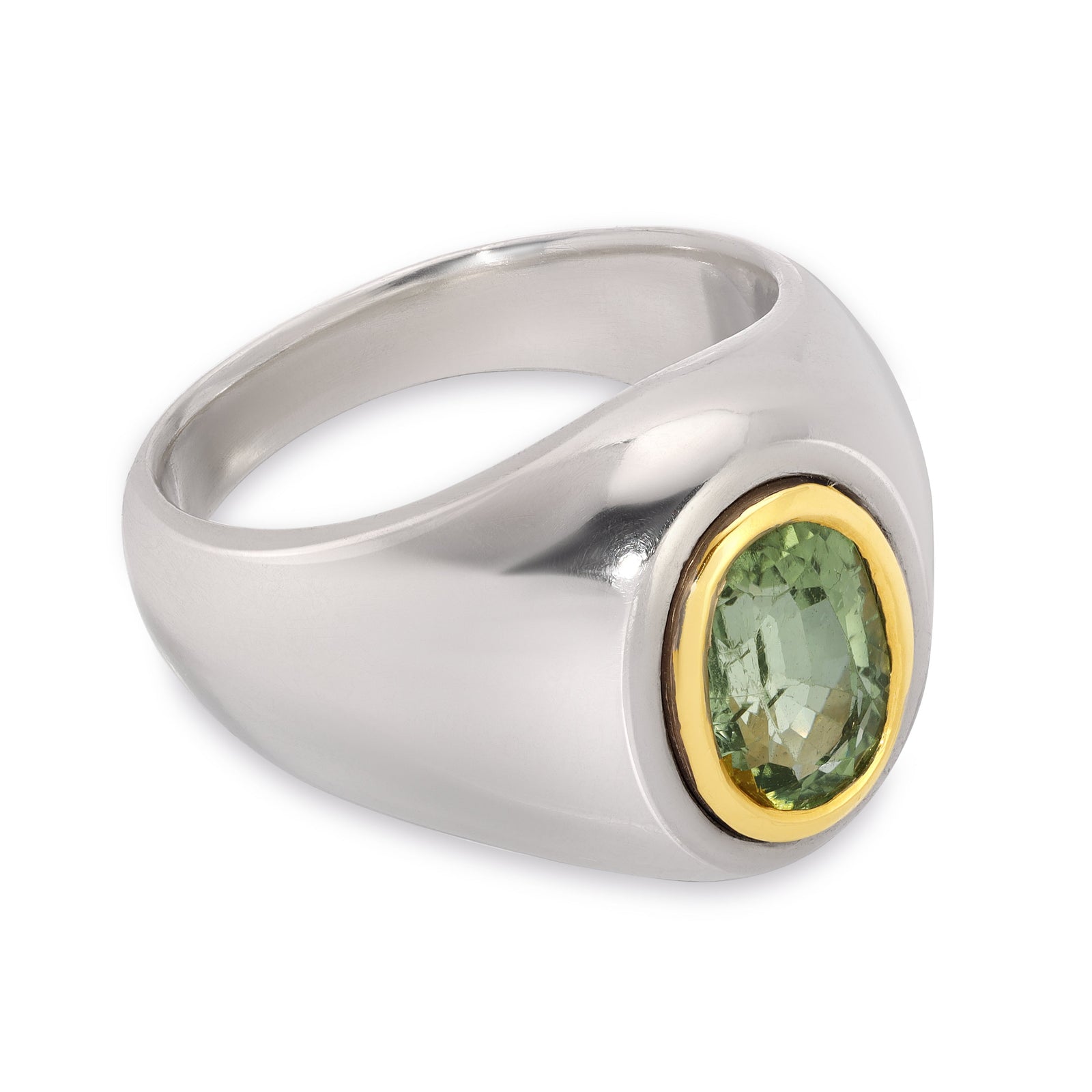 Solitaire Oval Ring | Green Peridot | Mixed Metals
