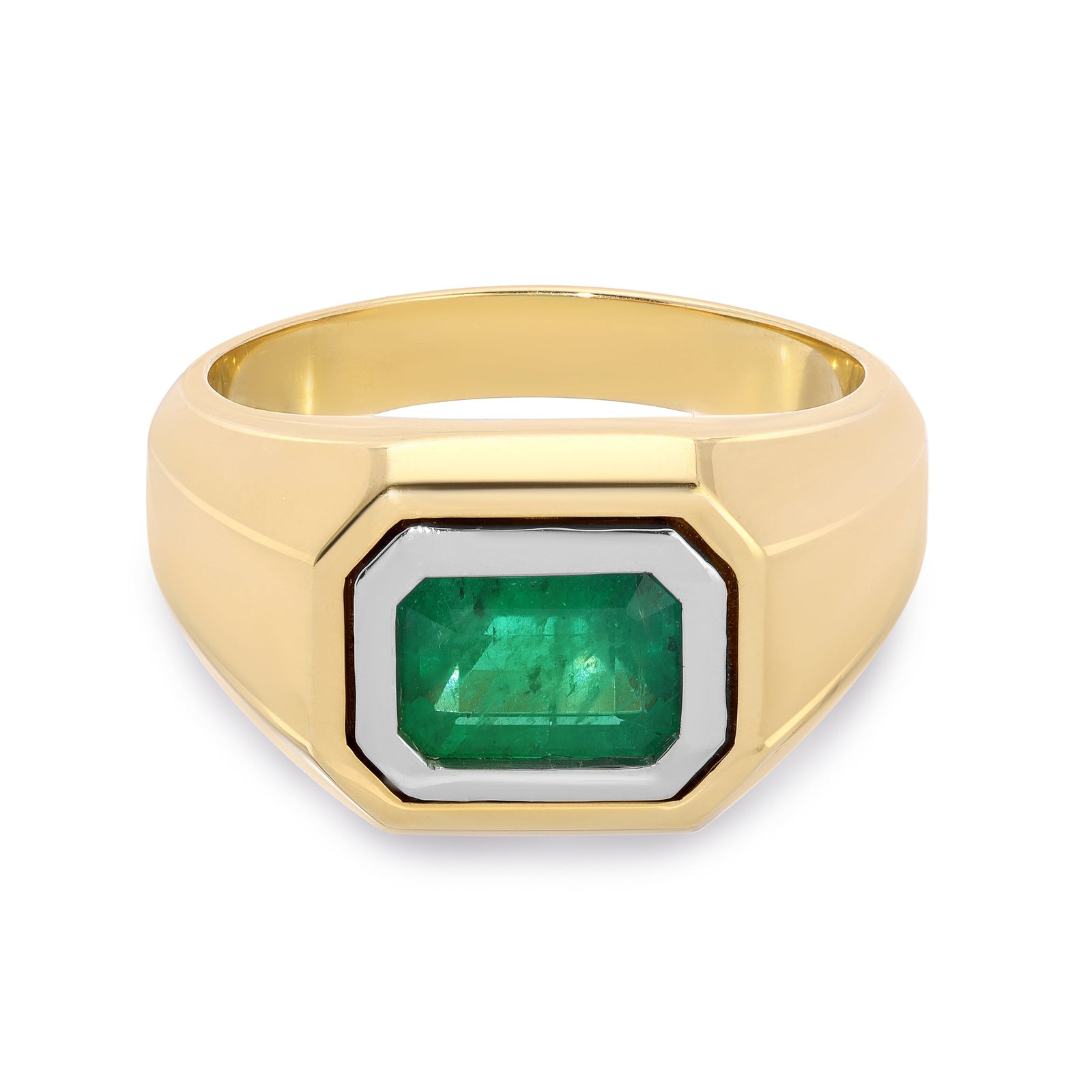 Solitaire Rectangle Ring | Emerald | Small Scale | Mixed Metal