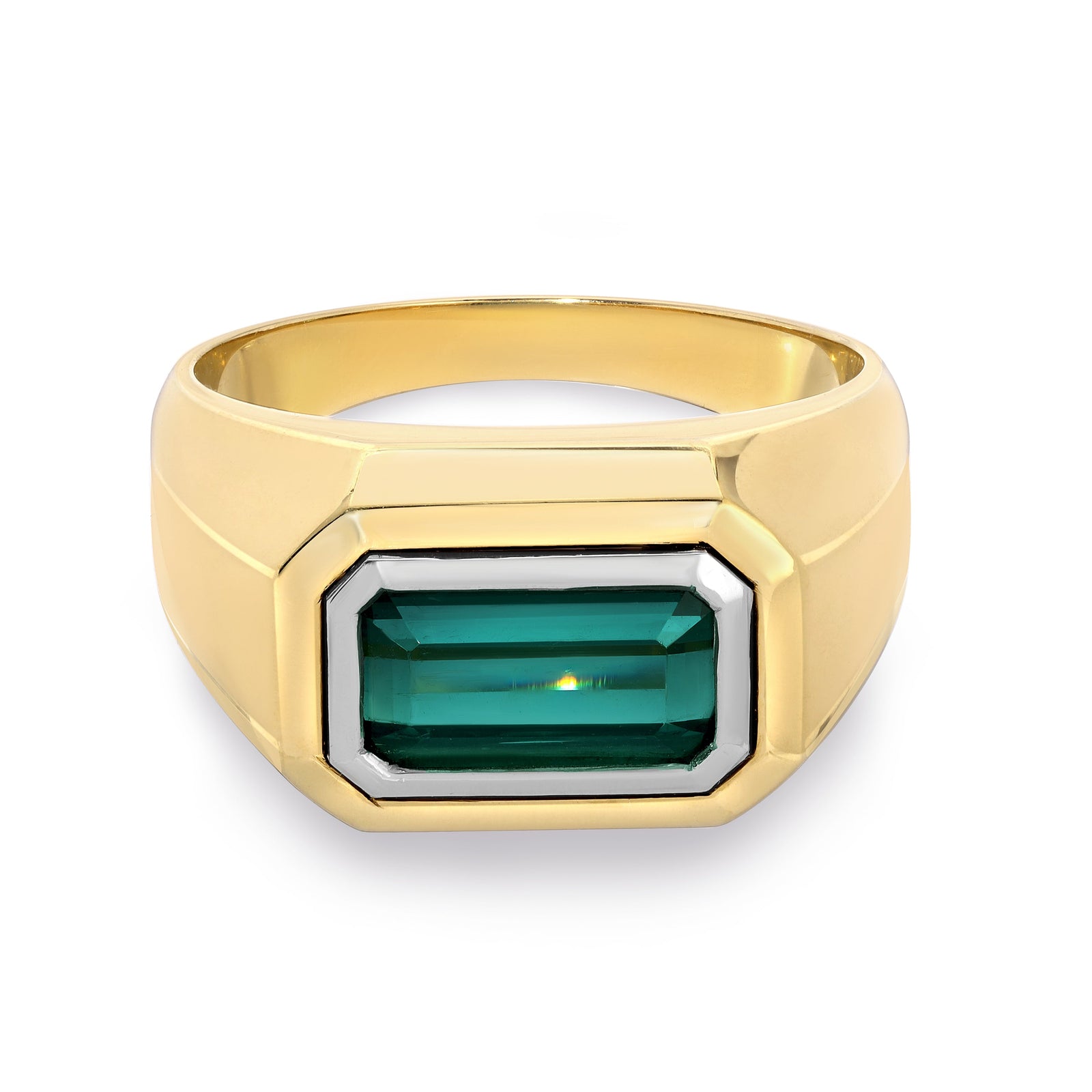 Solitaire Rectangle Ring | Green Tourmaline | Small Scale | Mixed Metal