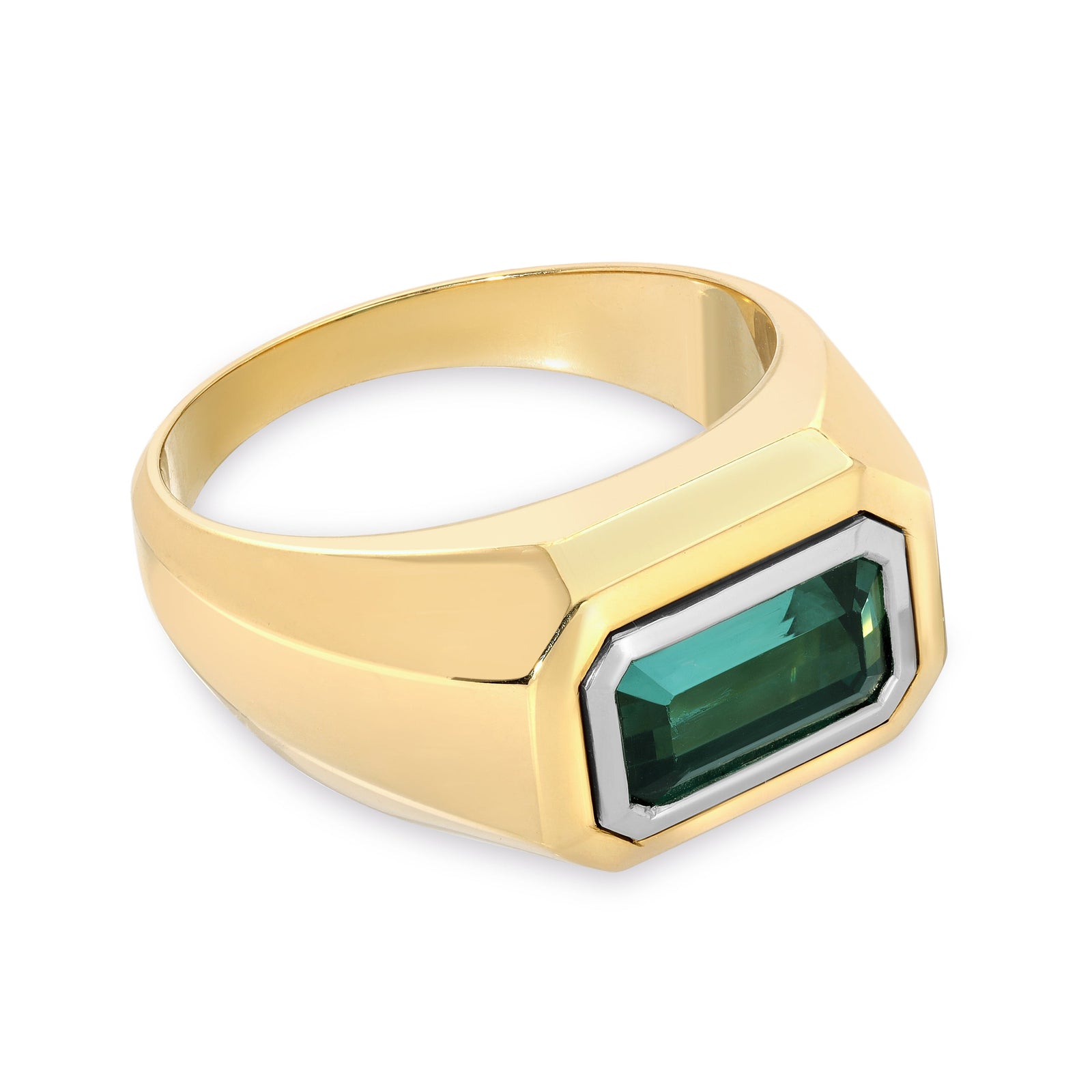 Solitaire Rectangle Ring | Green Tourmaline | Small Scale | Mixed Metal