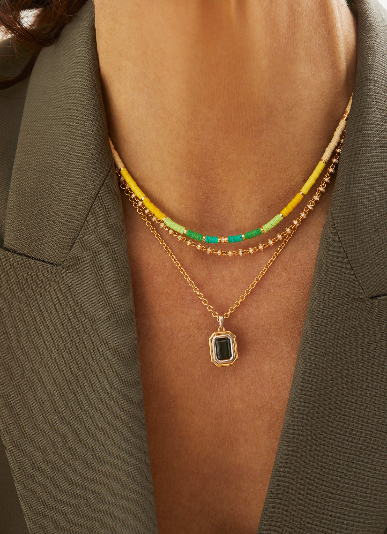 Mini Rizon Necklace/Bracelet | Green Pattern | Yellow Gold