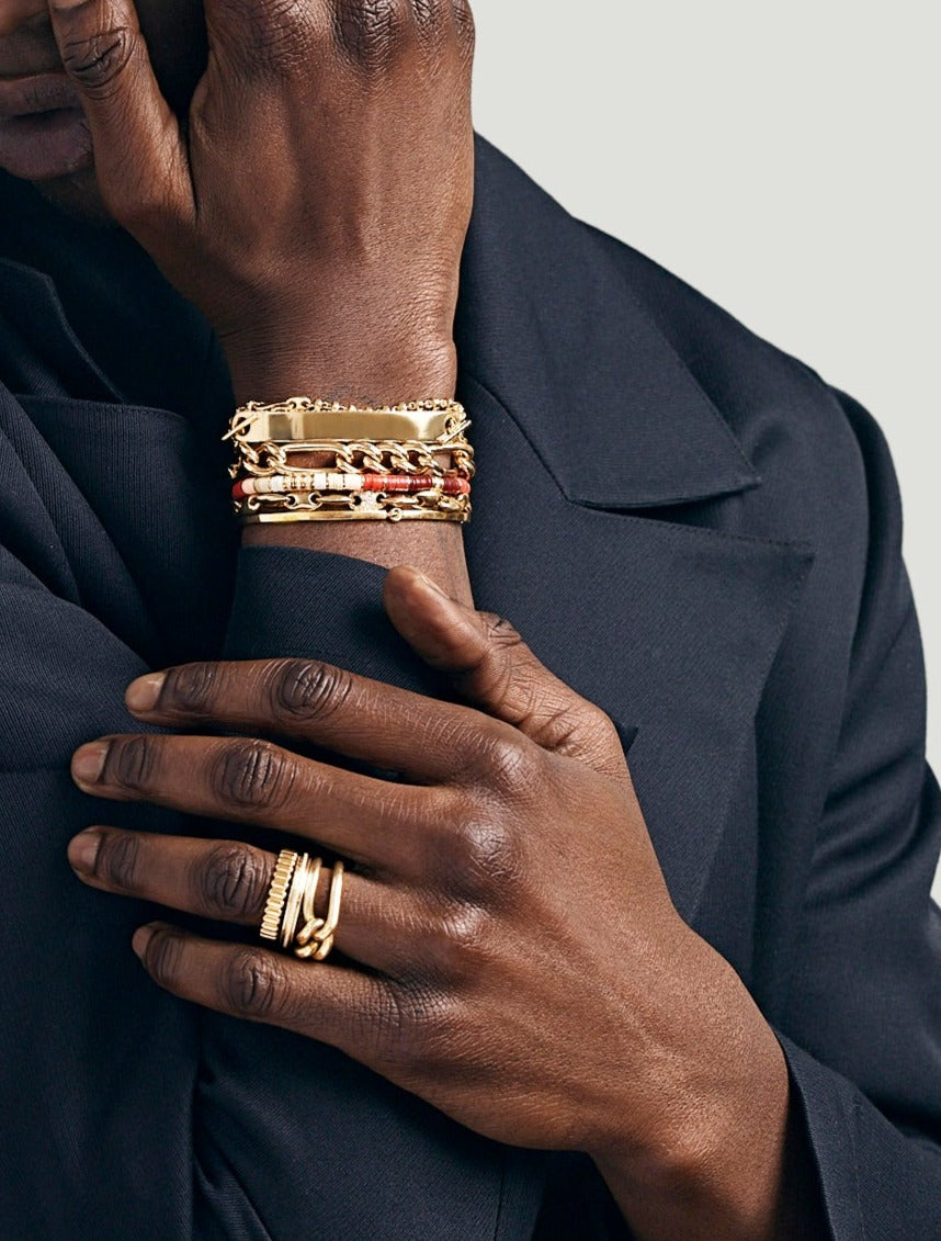 ID Bar Bracelet | 70mm Wide - 11mm Height | Pave Detail | Yellow Gold