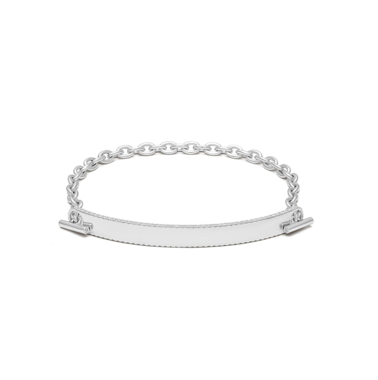 ID Bar Bracelet | 50mm Wide - 5mm Height | Pave Detail | White Gold