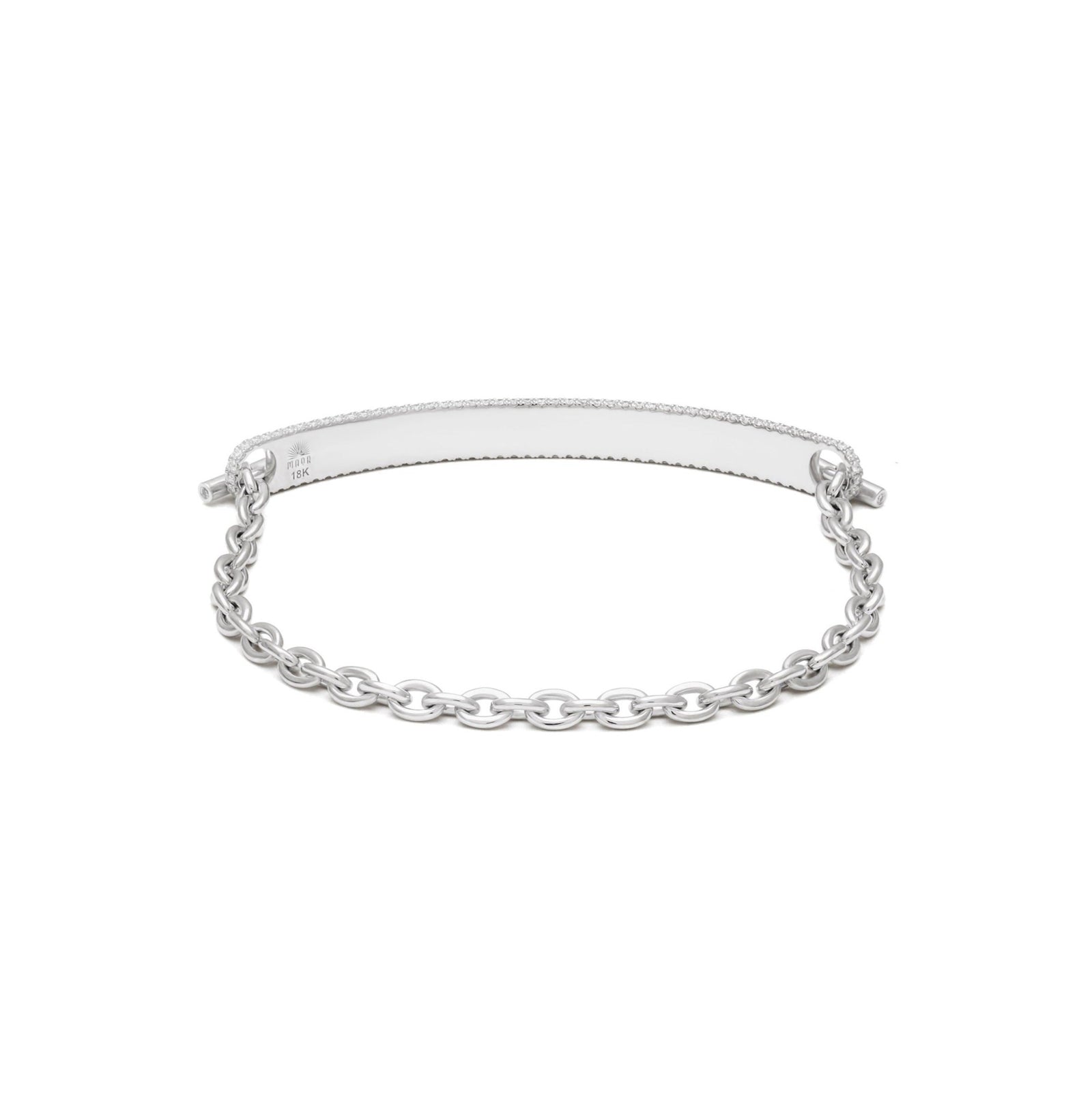 ID Bar Bracelet | 50mm Wide - 5mm Height | Pave Detail | White Gold