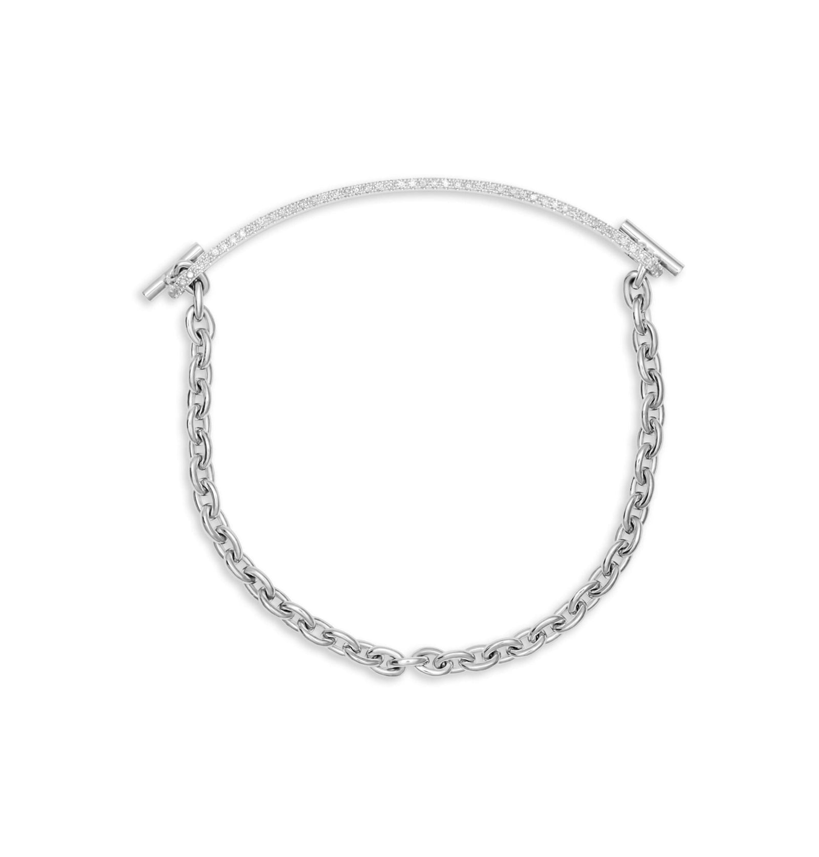ID Bar Bracelet | 50mm Wide - 5mm Height | Pave Detail | White Gold