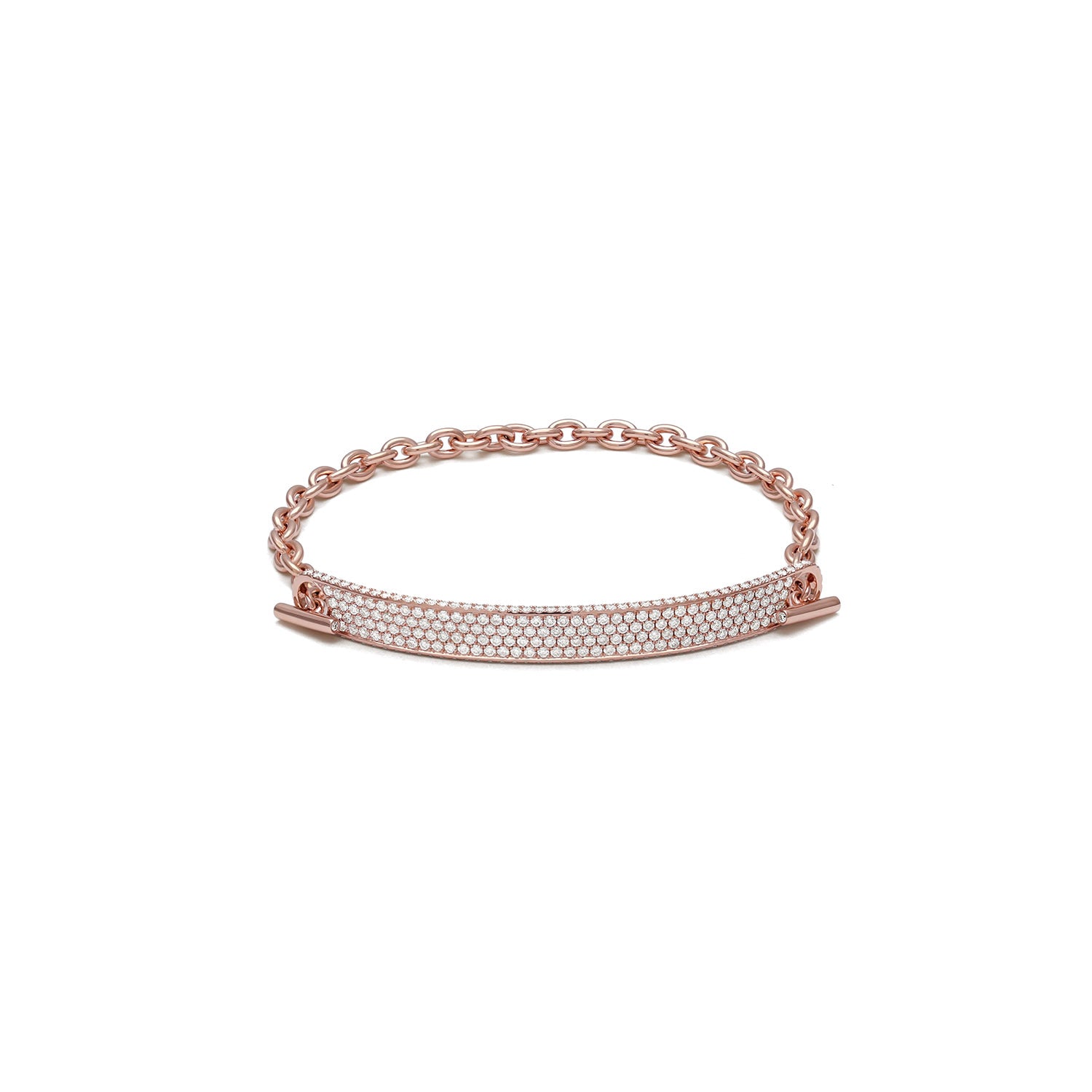 ID Bar Bracelet | 50mm Wide - 5mm Height | Full Pave | Rose Gold