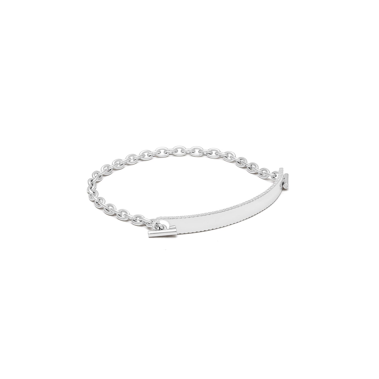 ID Bar Bracelet | 50mm Wide - 5mm Height | Pave Detail | White Gold
