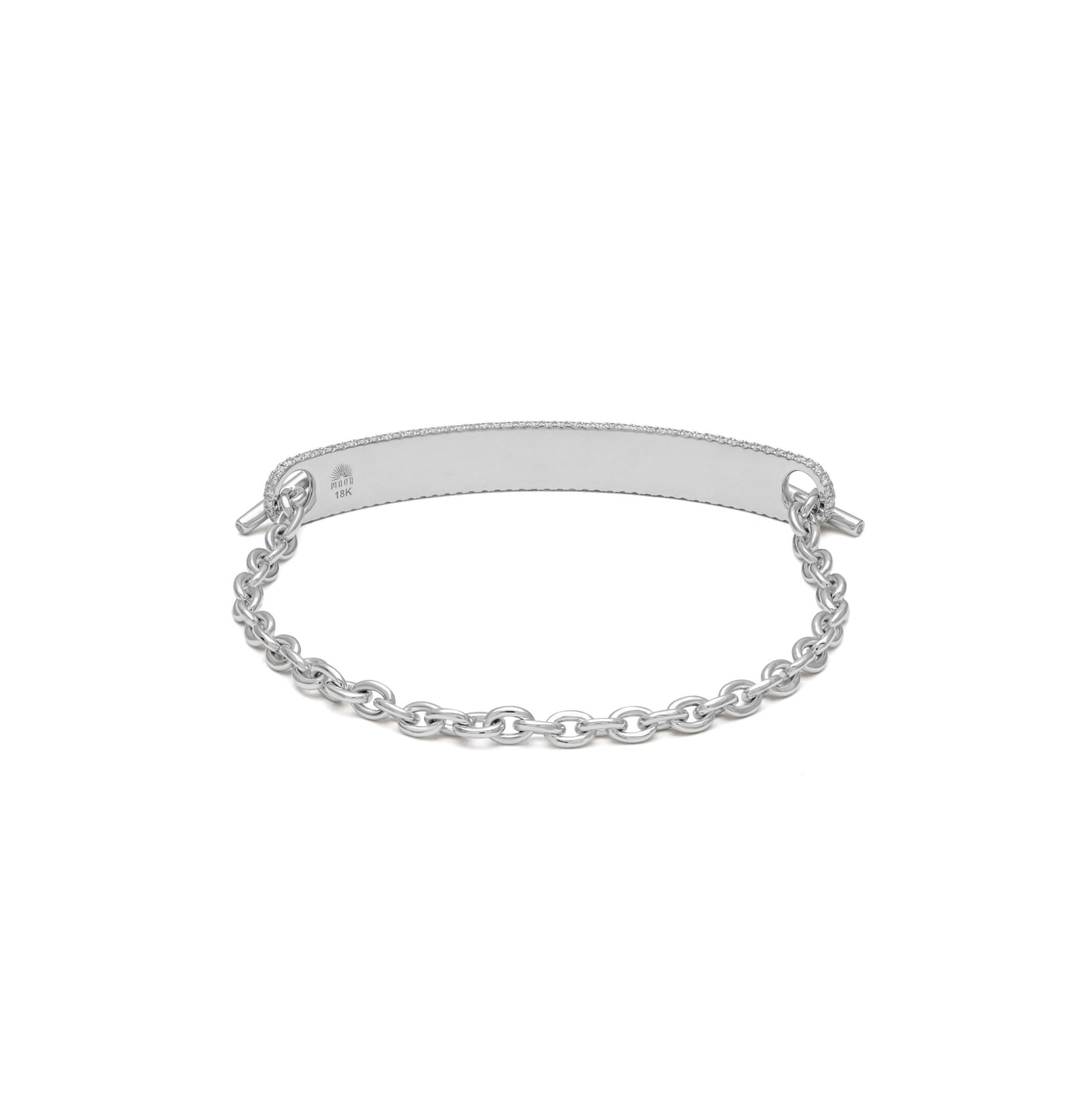 ID Bar Bracelet | 50mm Wide - 7mm Height | Pave Detail | White Gold