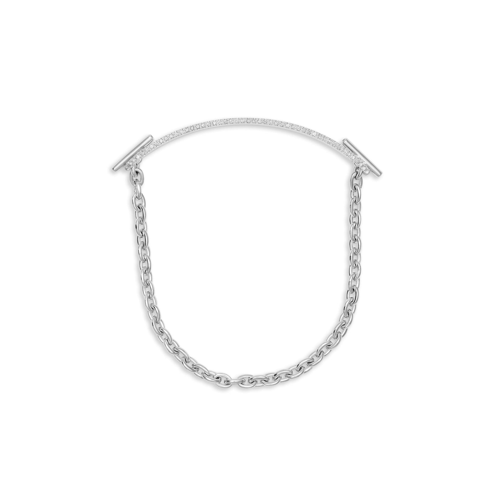 ID Bar Bracelet | 50mm Wide - 7mm Height | Pave Detail | White Gold
