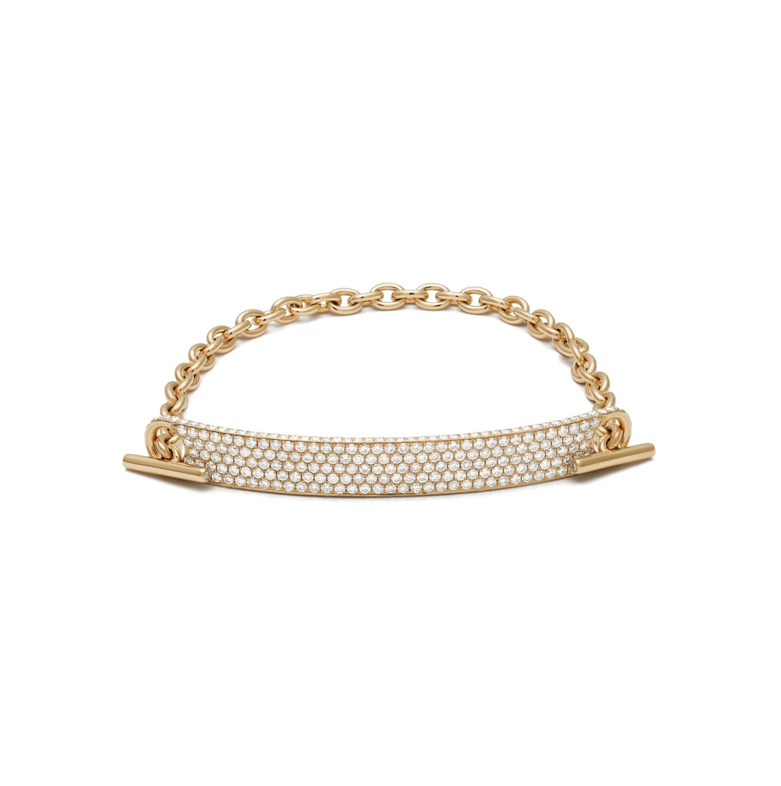 ID Bar Bracelet | 50mm Wide - 7mm Height | Full Pave | Yellow Gold