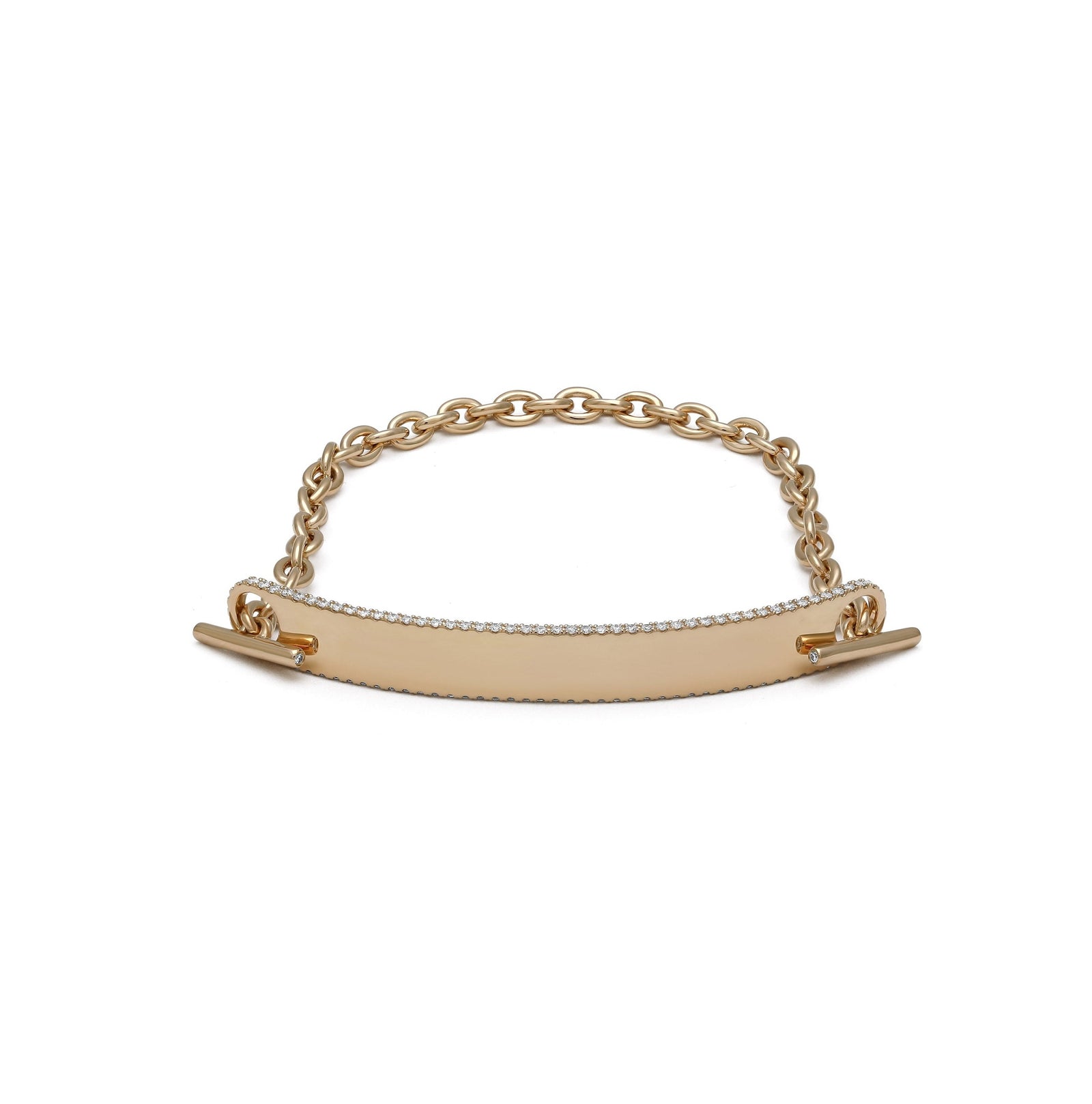 ID Bar Bracelet | 50mm Wide - 7mm Height | Pave Detail | Yellow Gold
