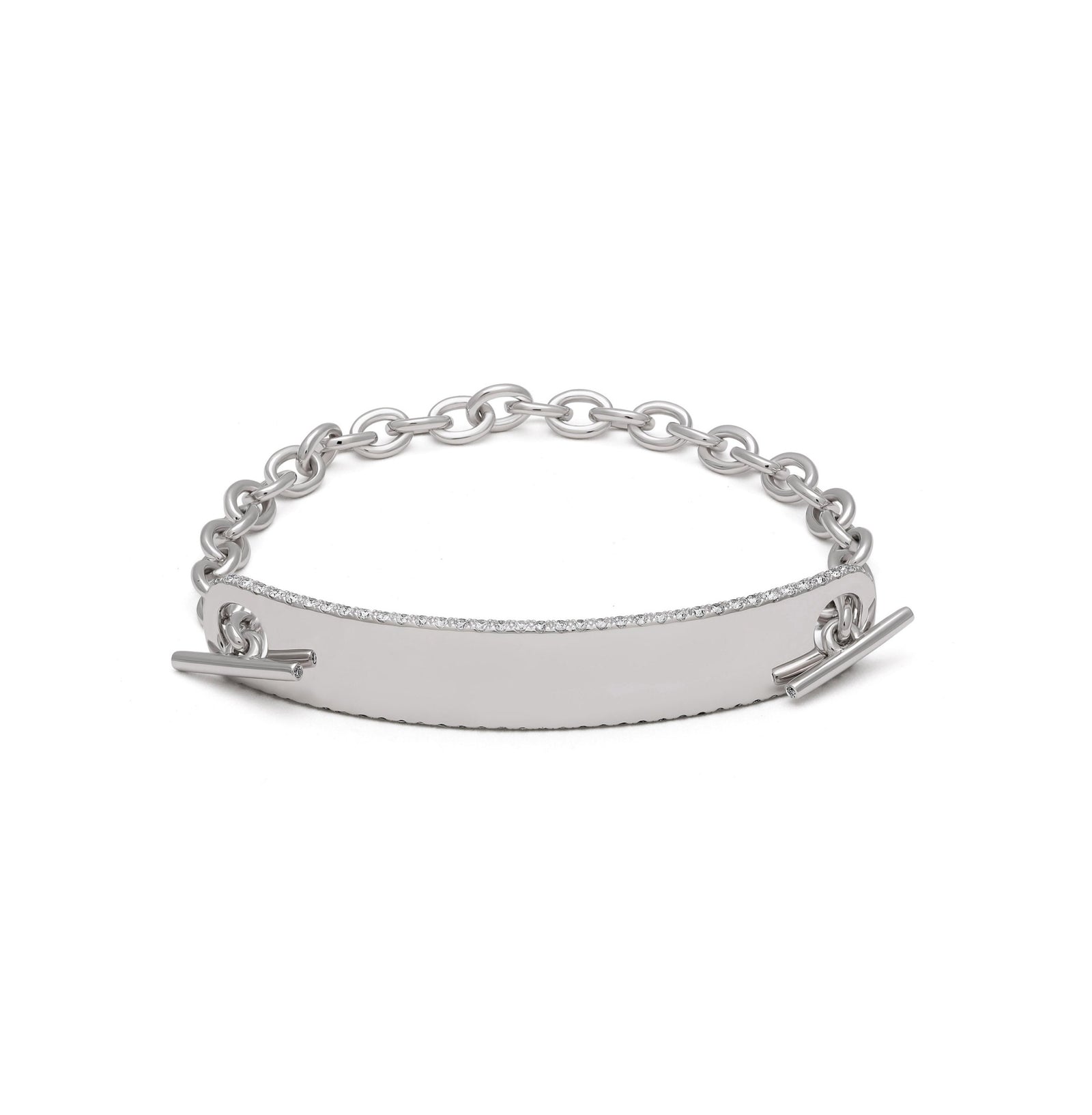 ID Bar Bracelet | 50mm Wide - 9mm Height | Pave Detail | White Gold