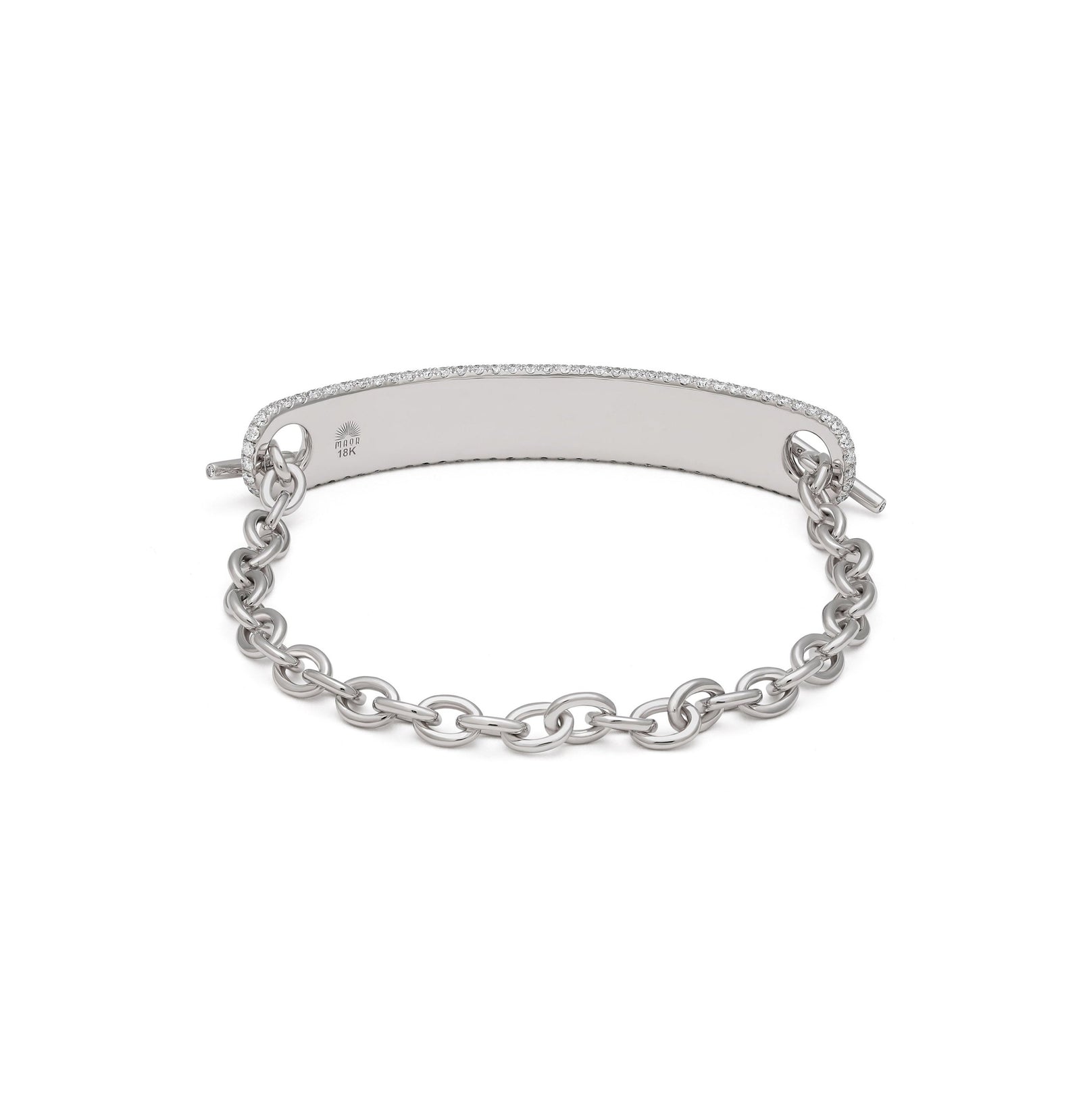 ID Bar Bracelet | 50mm Wide - 9mm Height | Pave Detail | White Gold