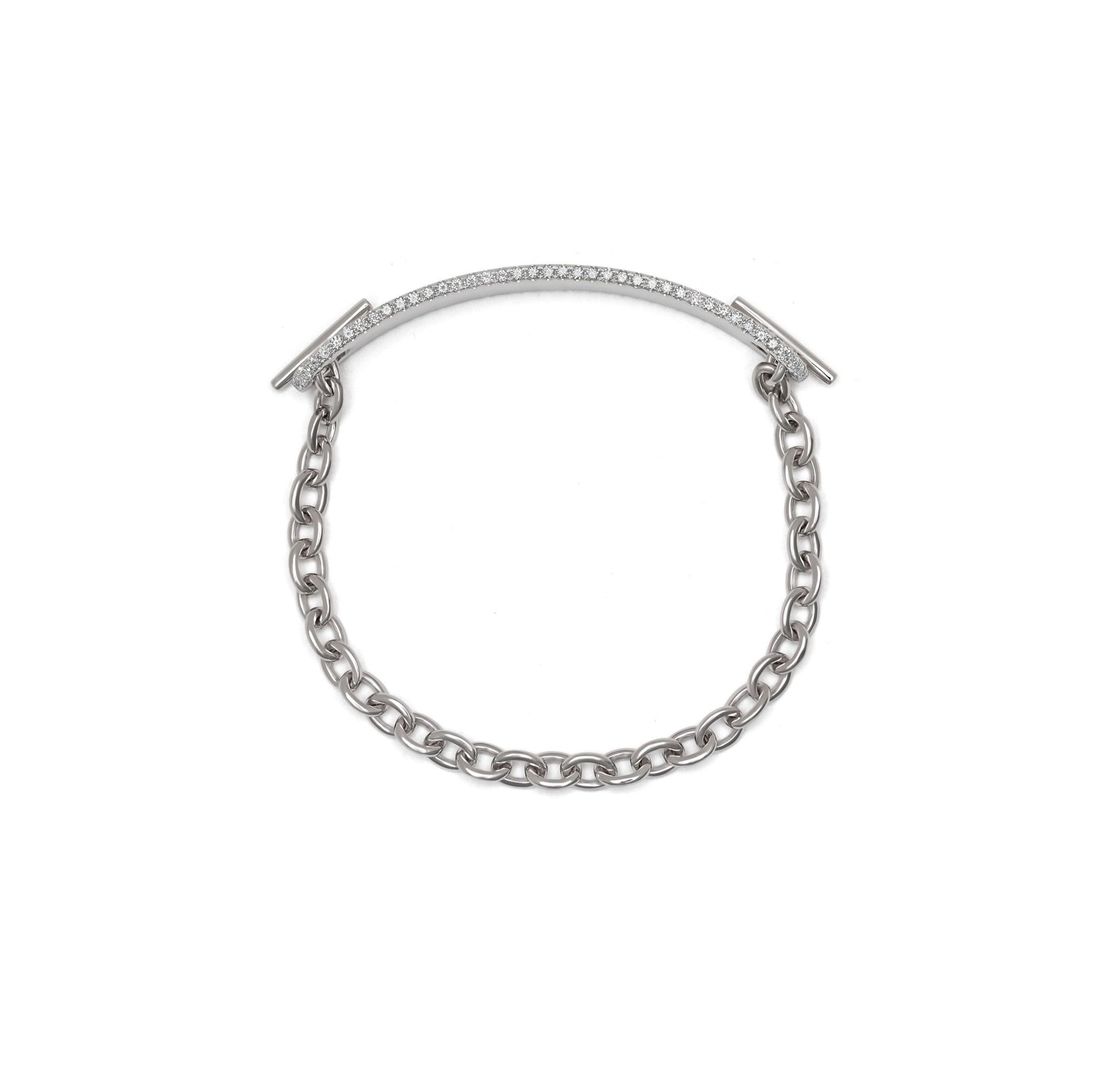 ID Bar Bracelet | 50mm Wide - 9mm Height | Pave Detail | White Gold