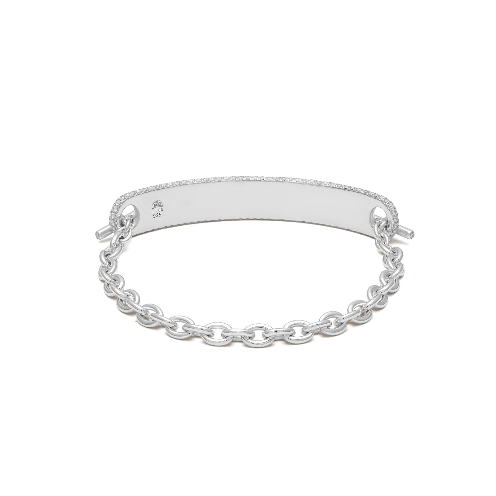ID Bar Bracelet | 70mm wide - 11mm Height | Pave Detail | Sterling Silver