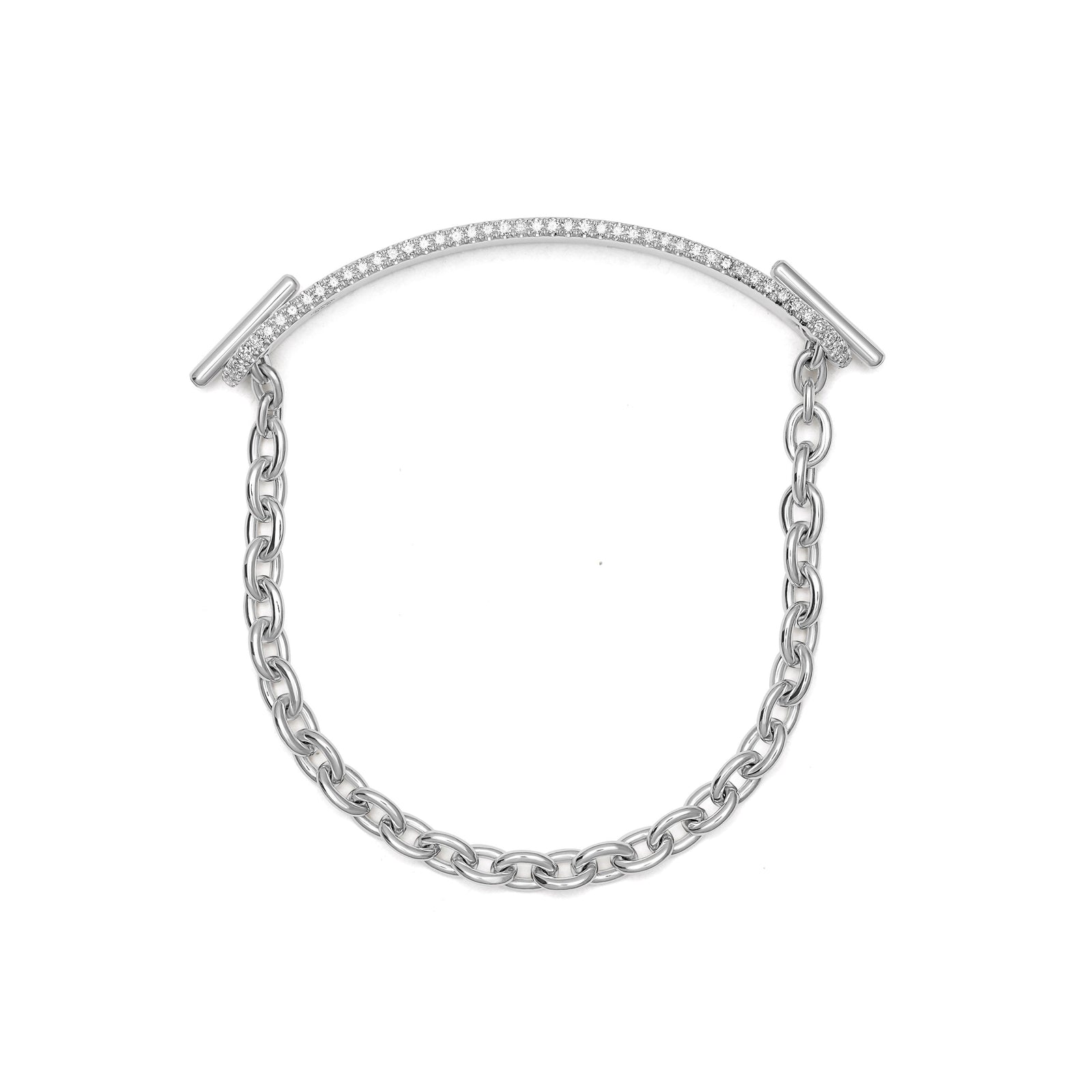ID Bar Bracelet | 70mm wide - 11mm Height | Pave Detail | Sterling Silver