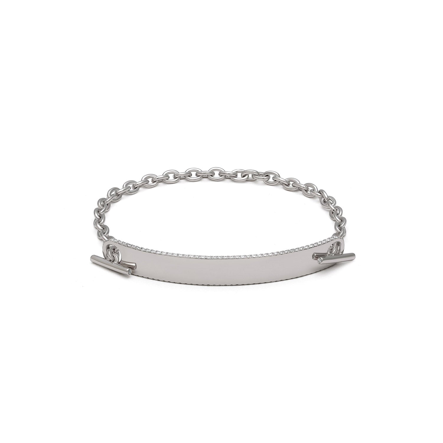 ID Bar Bracelet | 70mm Wide - 5mm Height | Pave Detail | White Gold