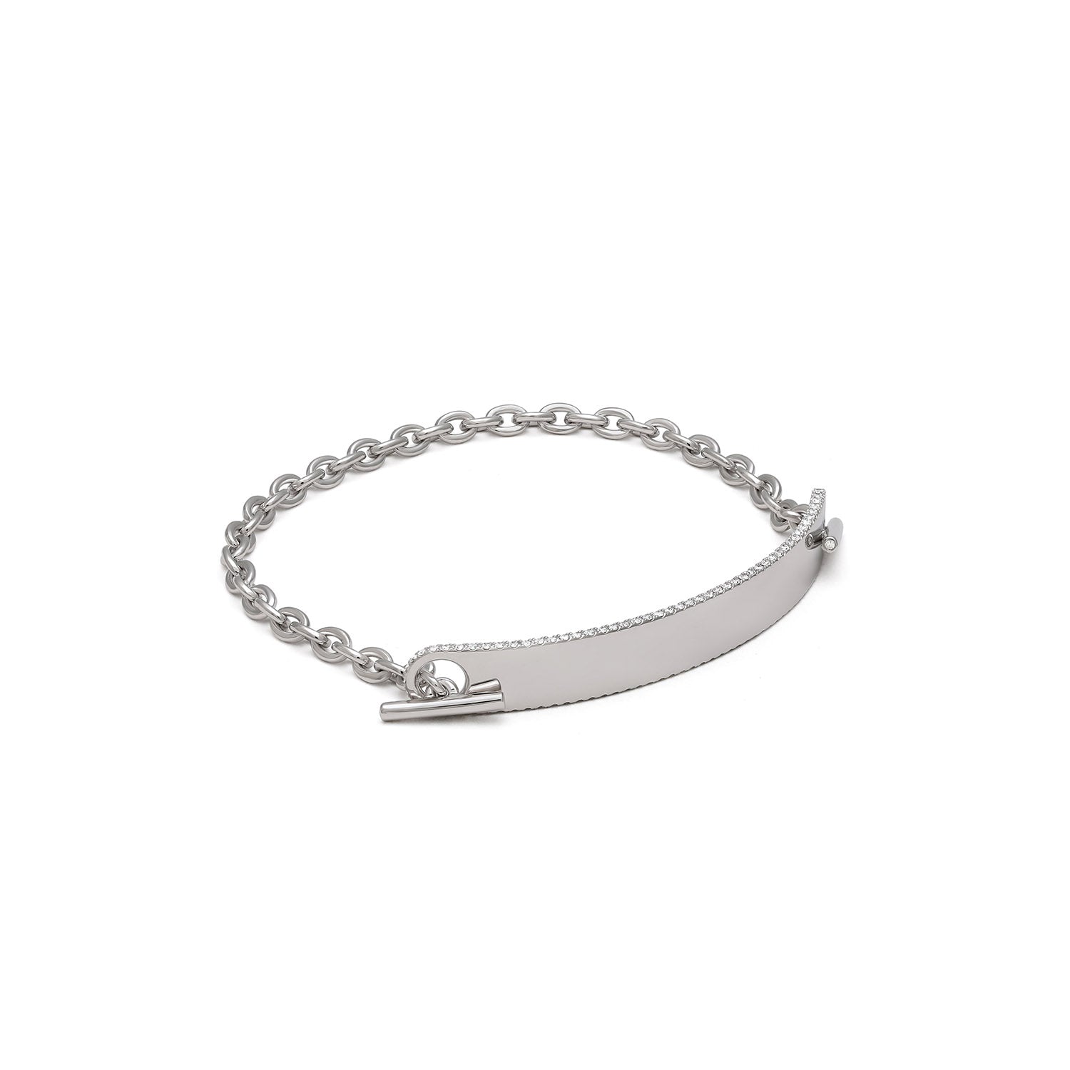ID Bar Bracelet | 70mm Wide - 5mm Height | Pave Detail | White Gold