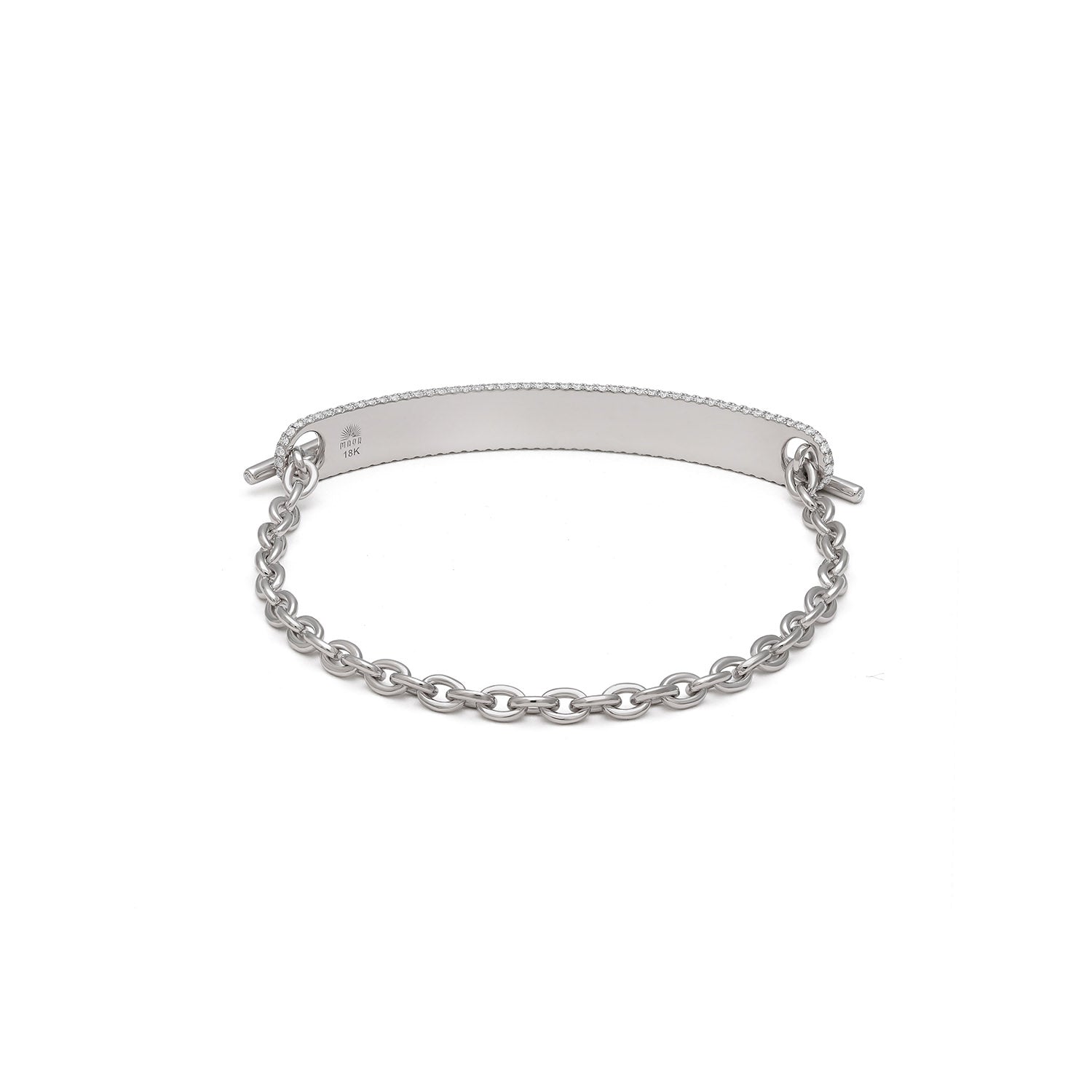 ID Bar Bracelet | 70mm Wide - 5mm Height | Pave Detail | White Gold