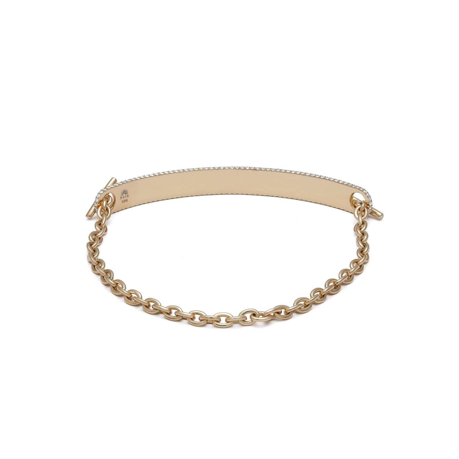ID Bar Bracelet | 70mm Wide - 9mm Height | Pave Detail | Yellow Gold