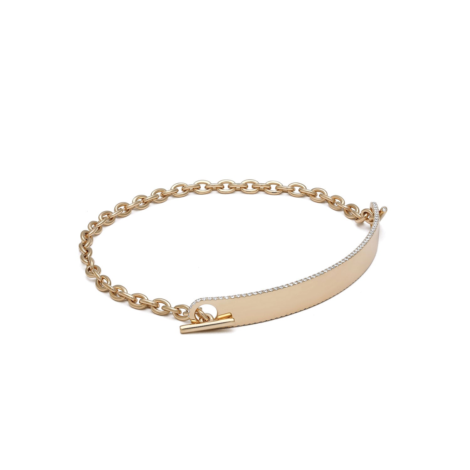ID Bar Bracelet | 70mm Wide - 9mm Height | Pave Detail | Yellow Gold