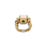 Curb Chain Ring | Green Tourmaline | Yellow Gold | Diamond Detail