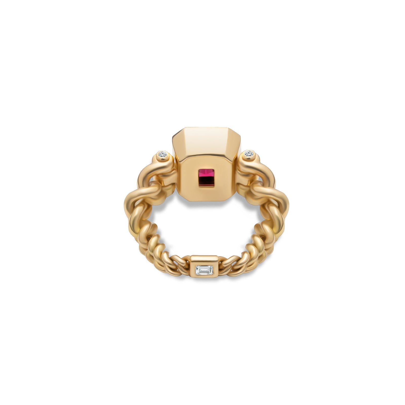 Curb Chain Ring | Purple Tourmaline | Yellow Gold | Diamond Details