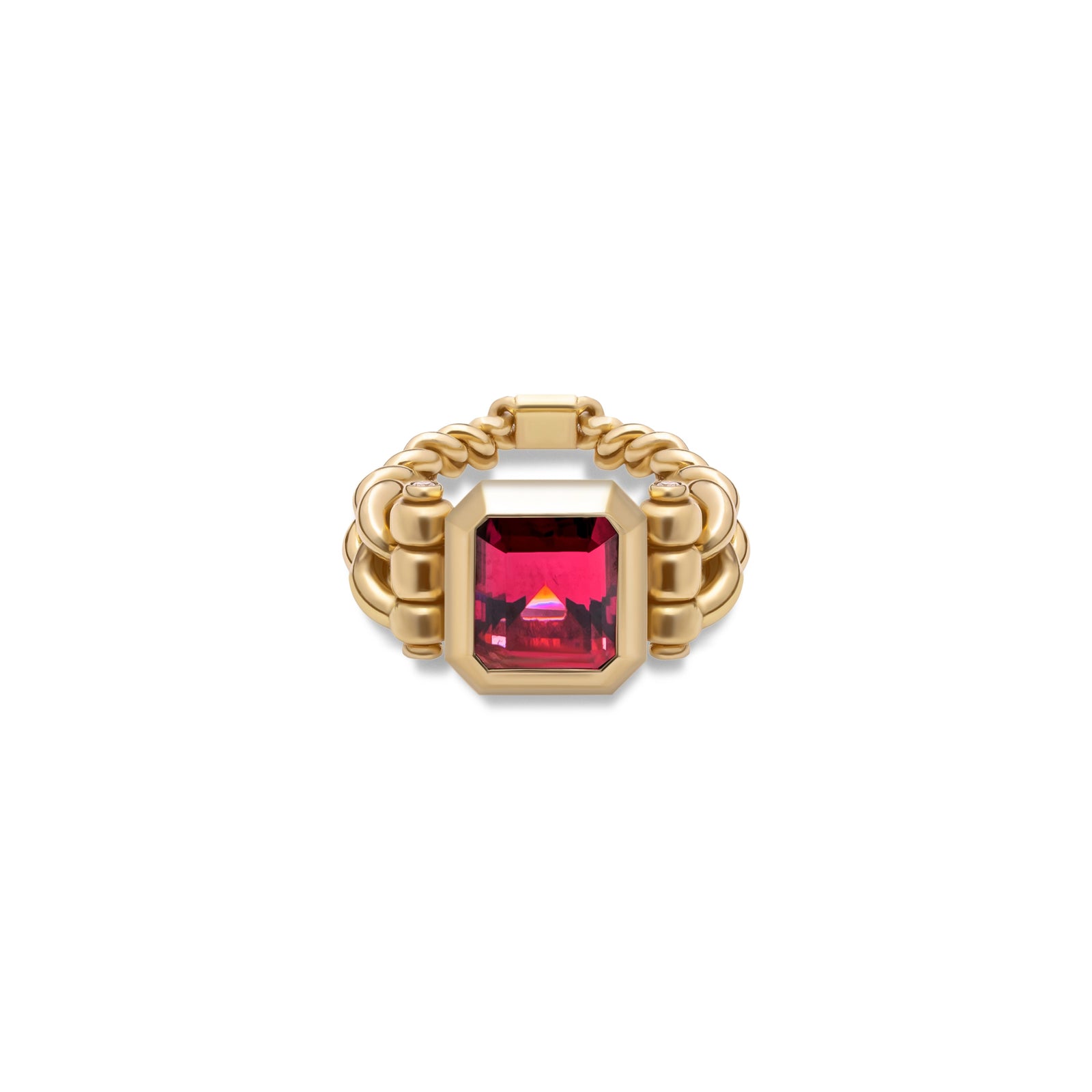 Curb Chain Ring | Purple Tourmaline | Yellow Gold | Diamond Details