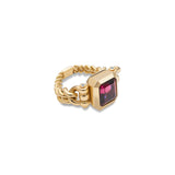 Curb Chain Ring | Purple Tourmaline | Yellow Gold | Diamond Details