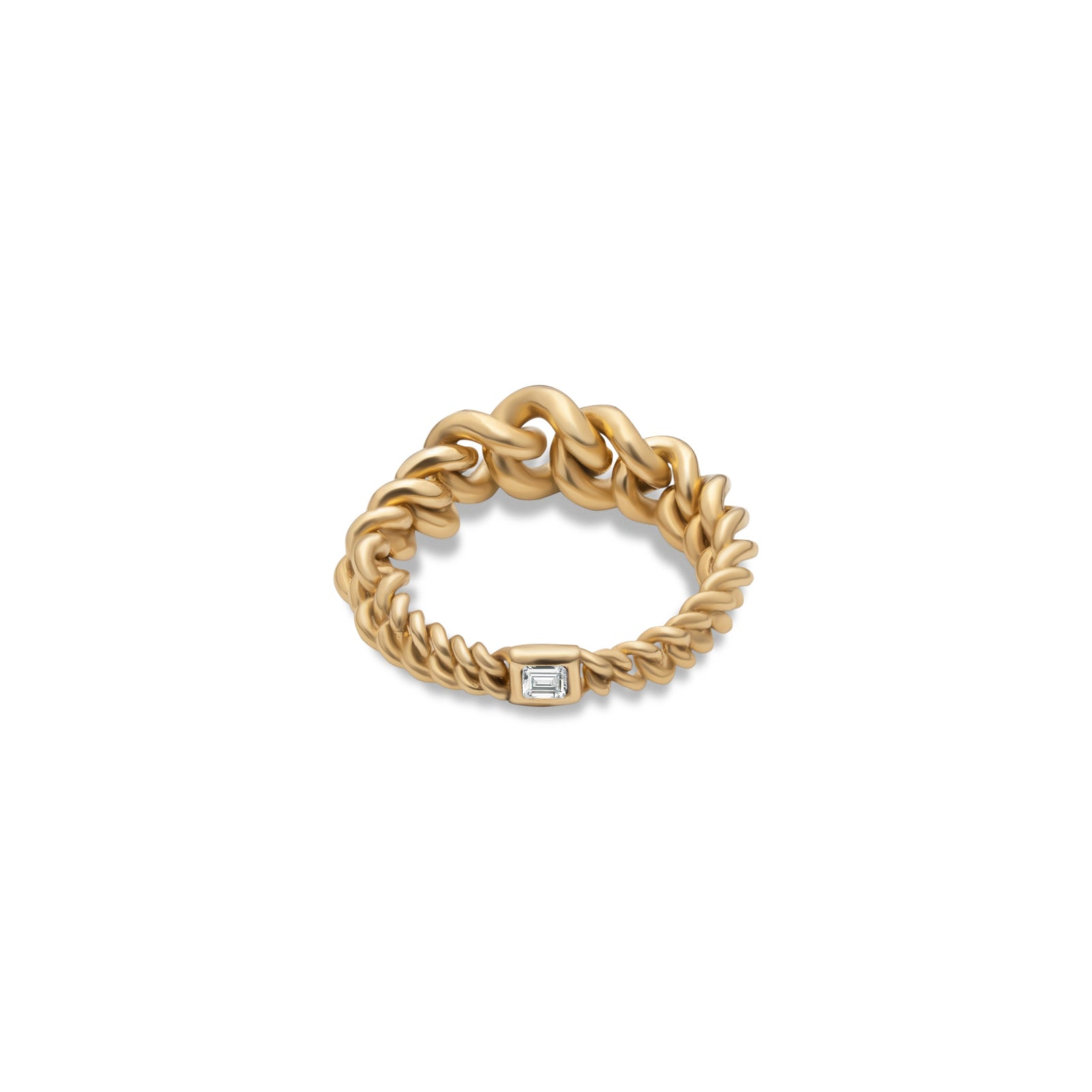 Curb Chain Ring | Medium Scale | Yellow Gold | Diamond Detail