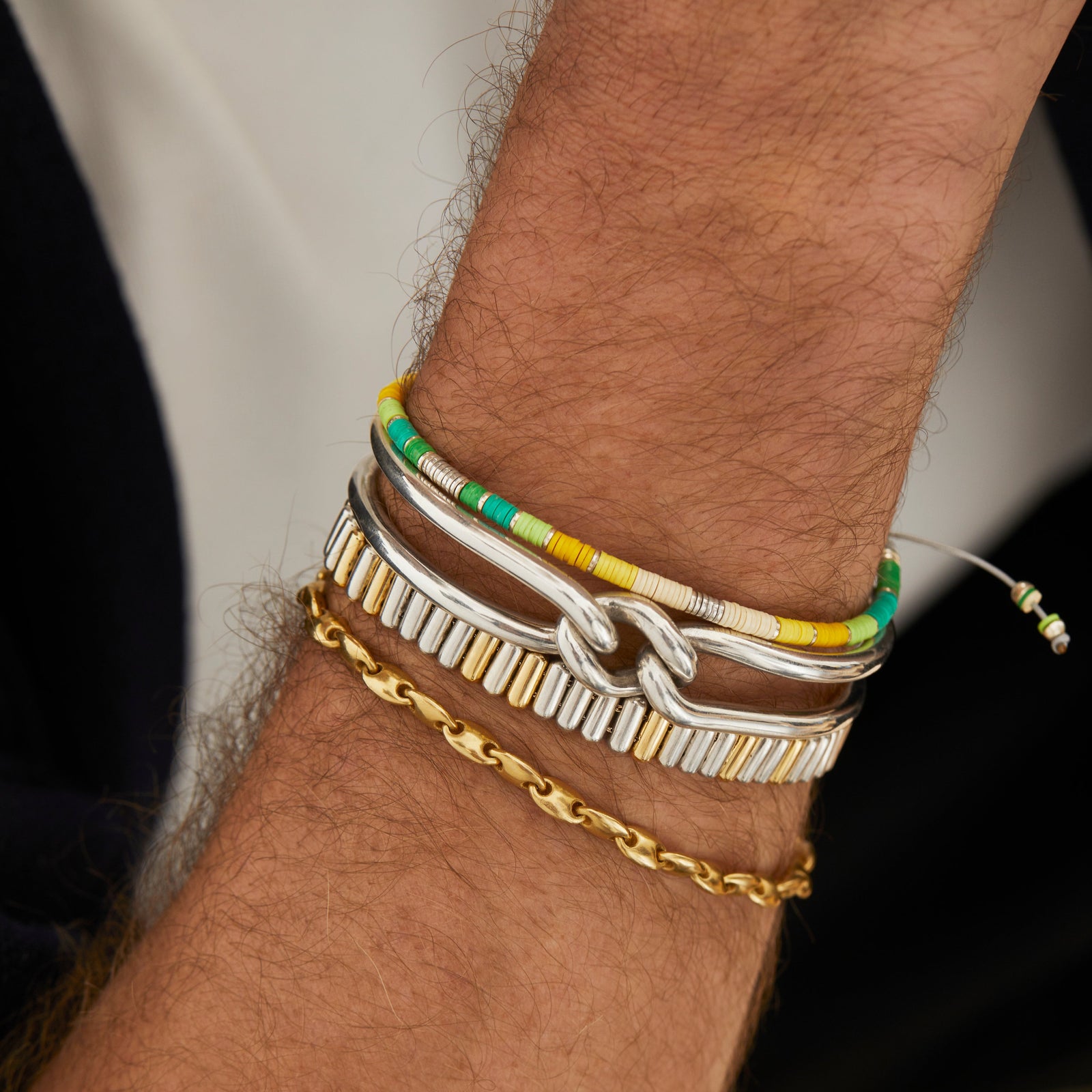 Mini Rizon Bracelet | Green Pattern | Sterling Silver Discs