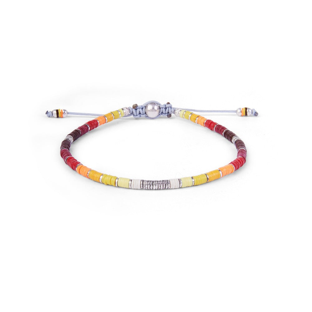 MAOR M.Cohen collection Mini Rizon bracelet in sterling silver with yellow, orange and red African beads