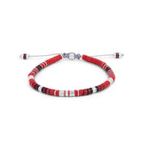 MAOR Rizon bracelets with red and black African beads and sterling silver washers