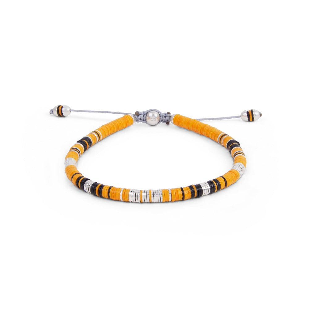 MAOR M.Cohen collection orange and black African bead bracelet with sterling silver