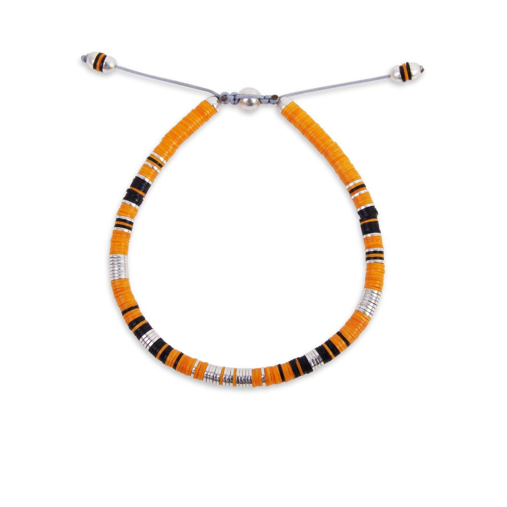 MAOR M.Cohen collection orange and black African bead bracelet with sterling silver